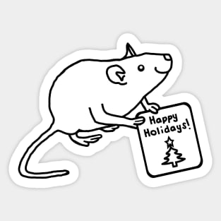 Cute Christmas Rat says Happy Holidays Line Drawing Sticker